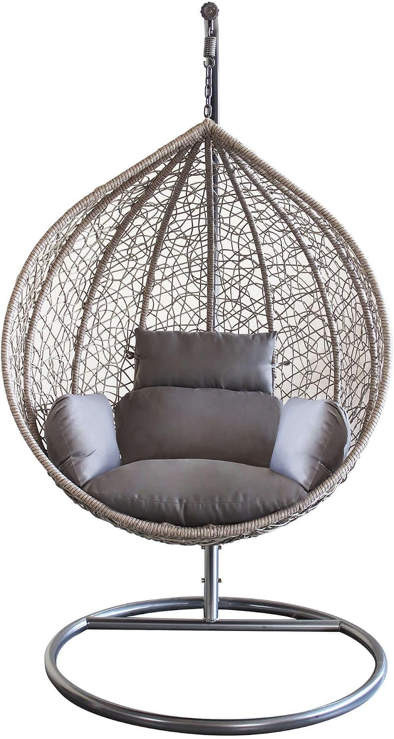 milani home Sedia sospesa, Poltrona A Dondolo Intrecciato In Rattan Per Casa E Giardino Con Cuscino - Grigio