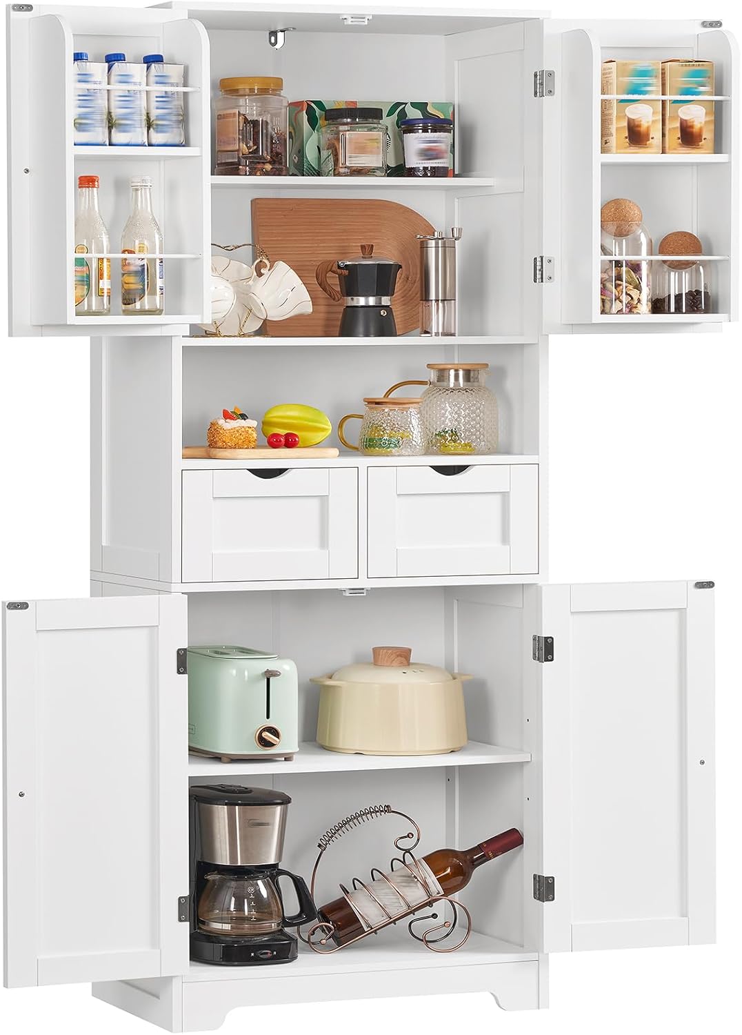 Credenza, Cucina Alta, Bianco, Armadio Multiuso per Cucina, Soggiorno, Bagno, TEENFON