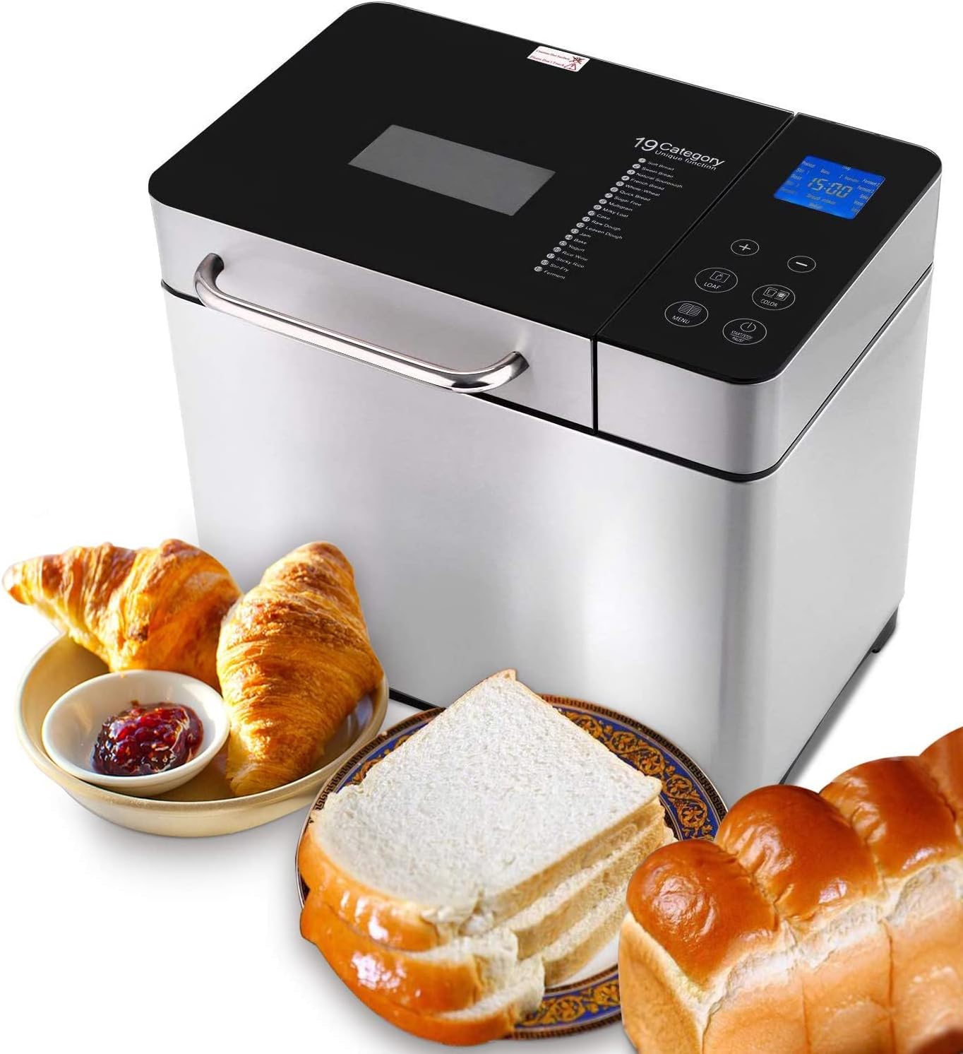 Macchine del pane, Macchina per il pane in acciaio inox, 19 programmi di cottura completamente automatica per 500 g, 750 g, 1000 g, COOCHEER