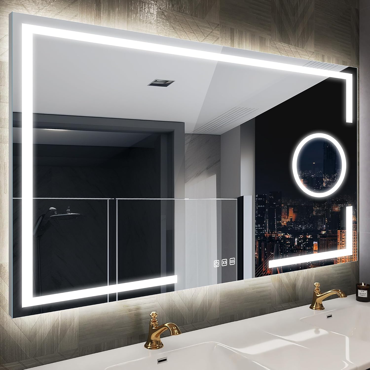 Specchi da parete, 3 Colori Luce, Specchio-Bagno-LED con Antiappannamento, Dimmerabile, Funzione Memoria, Vetro Temperato, STARLEAD IP44