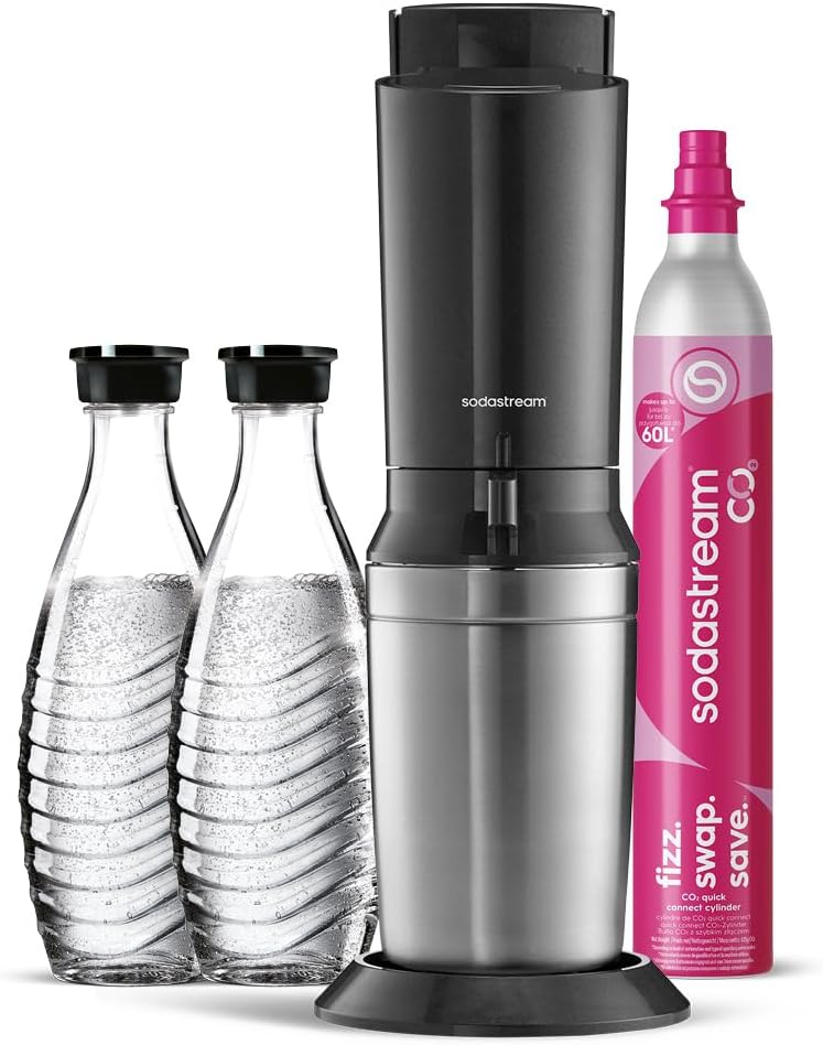 sodastream CO2 Gasatori d'acqua, – Gasatore d'acqua Crystal, sistema Quick Connect, 2 bottiglie in vetro da 0,7 L, colore nero.