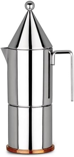 Alessi Caffettiera moka, La Conica 90002, 3 Tazze, 3 - Caffettiera di Design in Acciaio Inox e Fondo in Rame
