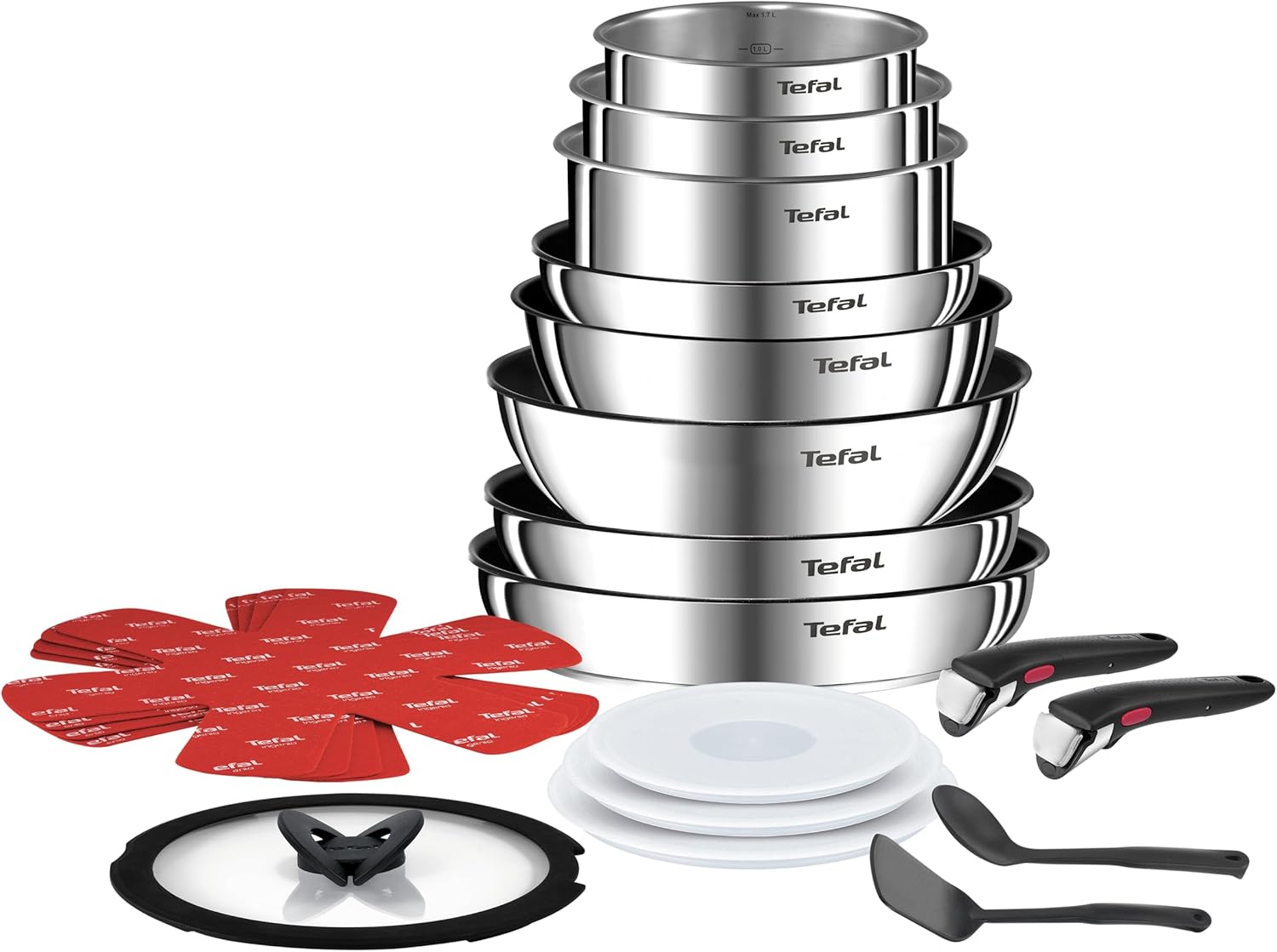 Tefal L897SJ04 Set di pentole, Ingenio - 20 pezzi, 5 anni, wok, coperchi, manici rimovibili, induzione, compatibile con lavastoviglie, Emotion