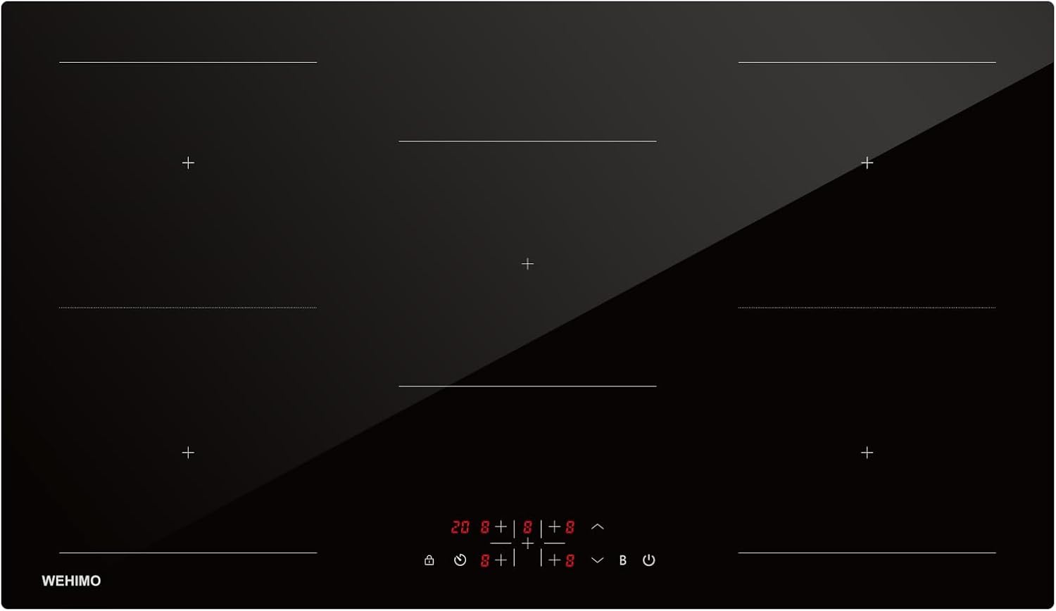 WEHIMO Piano cottura, a induzione 5 Fuochi da Incasso, Piastra a Induzione 8600 W, 90 cm, 5 Zone, Booster, Timer, Nero