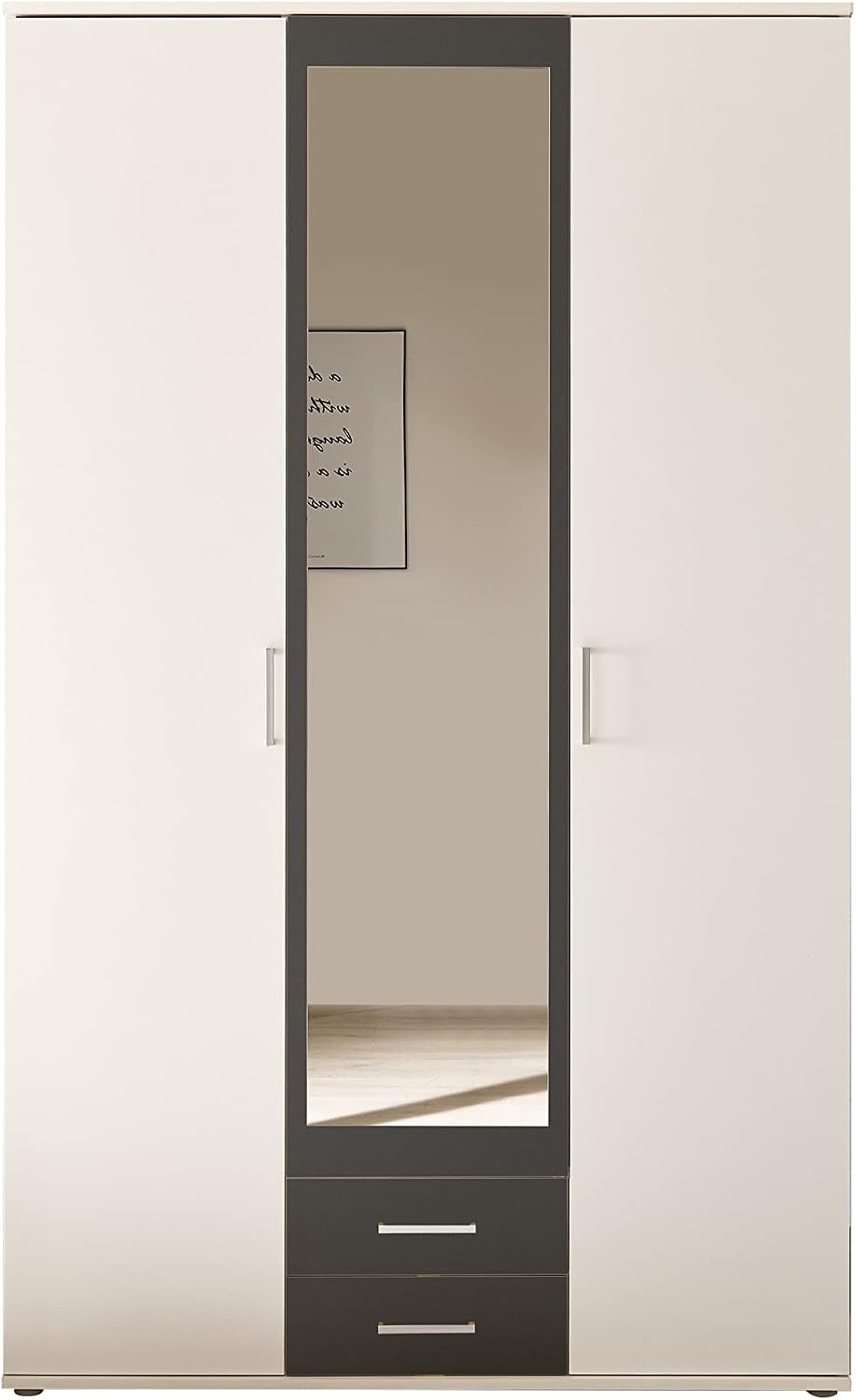 Armadio, 1 anta a battente specchiata e 2 cassetti, Hanu - in legno laminato composto da 2 ante a battente, AVANTI TRENDSTORE