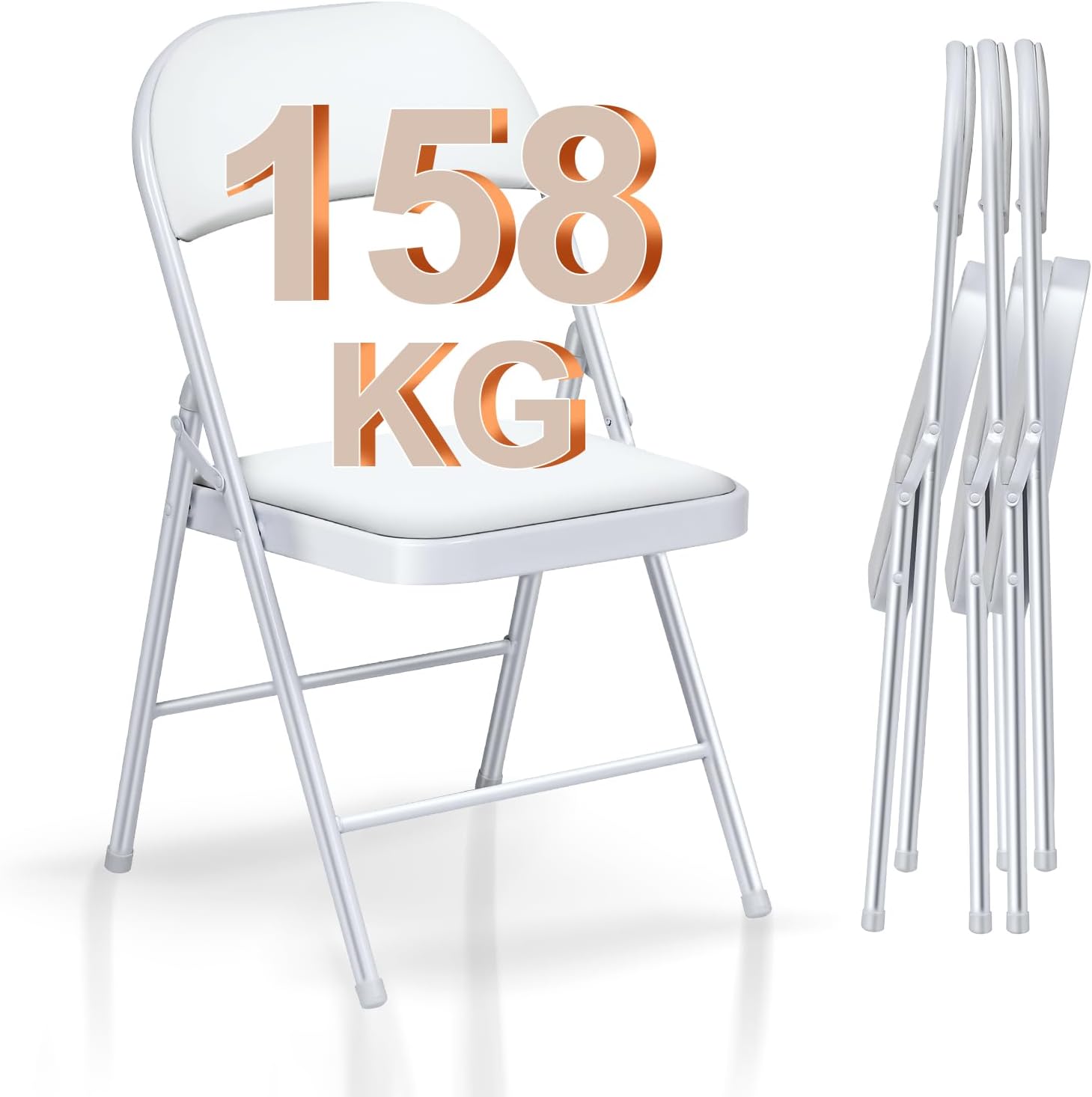 BULAGE Sedie pieghevoli, fino a 158 kg, in ecopelle, sedie da giardino bianche, sedie alluminio da esterno, sedie moderne per matrimoni, cucina