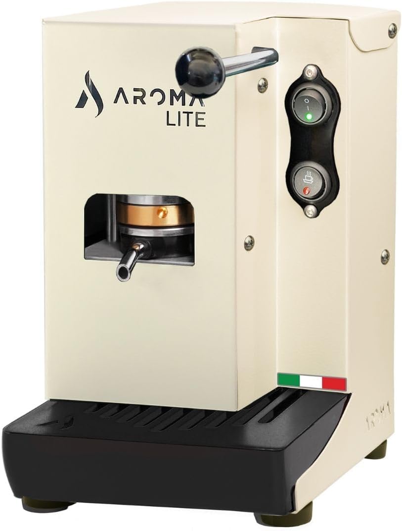 AROMA MACCHINA DA CAFFE' Macchina da caffè, Aroma Lite Creamy, Serbatoio Vetro, Espresso Cremoso Come al Bar, Piccola, Silenziosa, Colore Crema Nero
