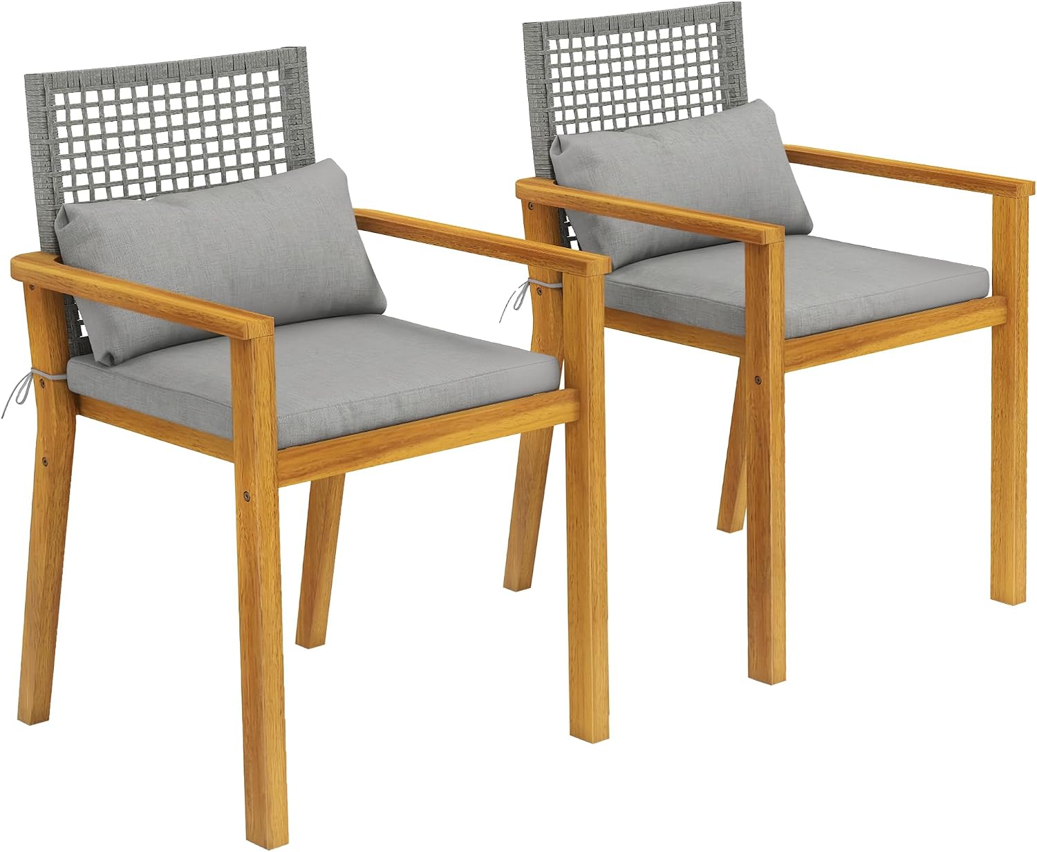 Outsunny Sedie per tavolo da giardino, Sedie da Esterno in Rattan con Braccioli, Cuscini per Seduta e Decorativi, Color Legno