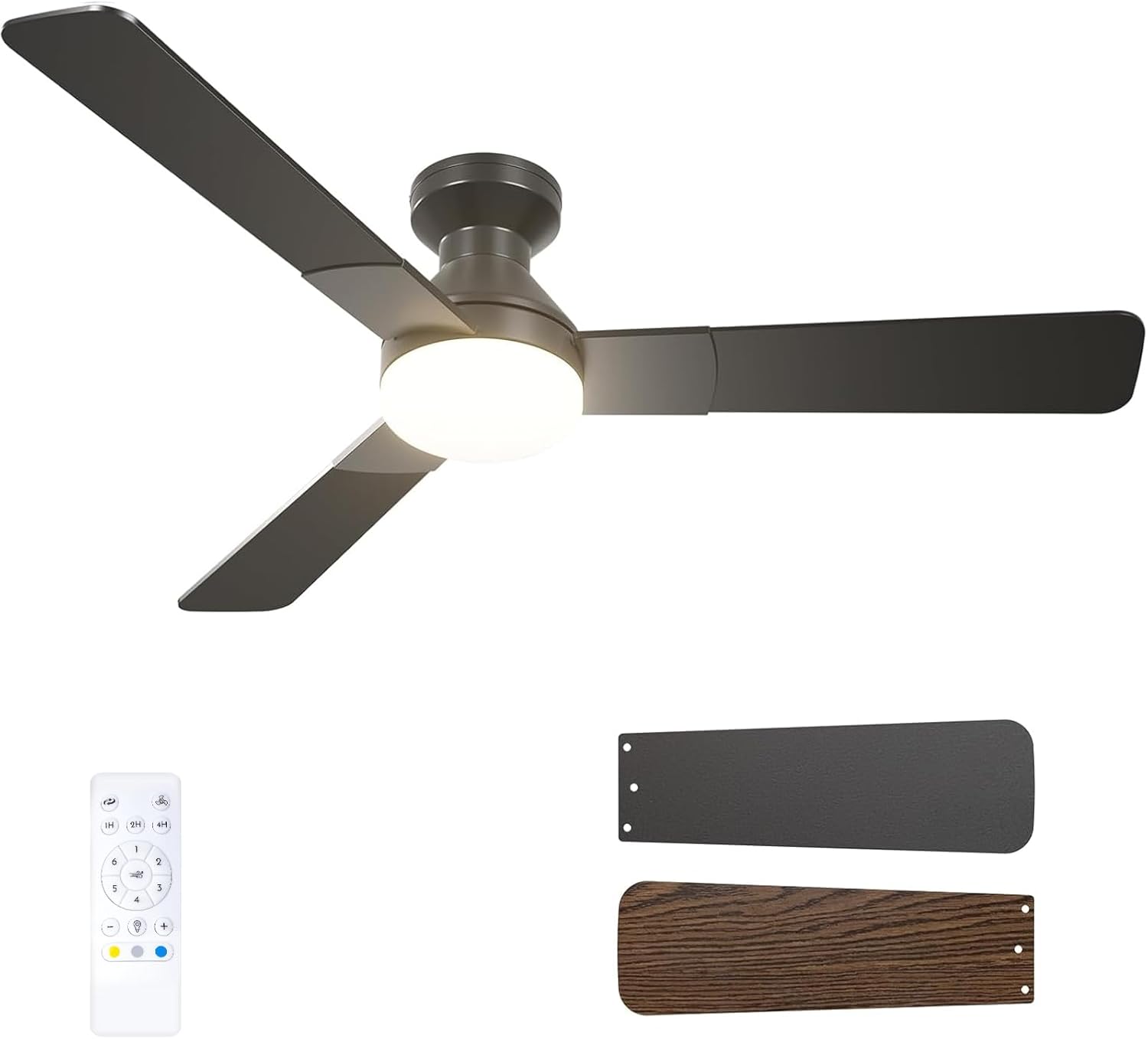 Ventilatori da soffitto con lampada, per camera, con illuminazione e telecomando, motore DC silenzioso, lampada LED dimmerabile, timer, Passky K-6000