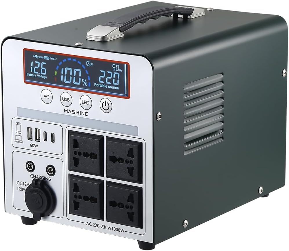 Generatore, Power Station 1000 W, con 4 uscite CA, Camper, Droni, Pronto Soccorso e Illuminazione Esterna, mashine 220-230V