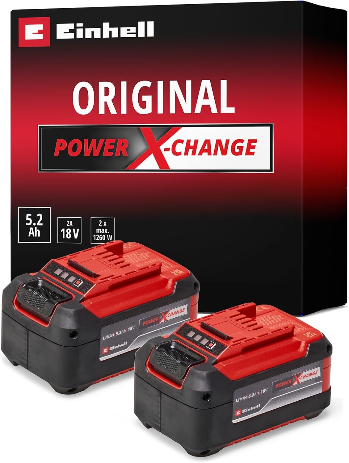 Batterie, Due Power X-Change originali PXC-Twinpack da 5,2 Ah (18 V, incluse due da 5,2 Ah senza carica), Einhell