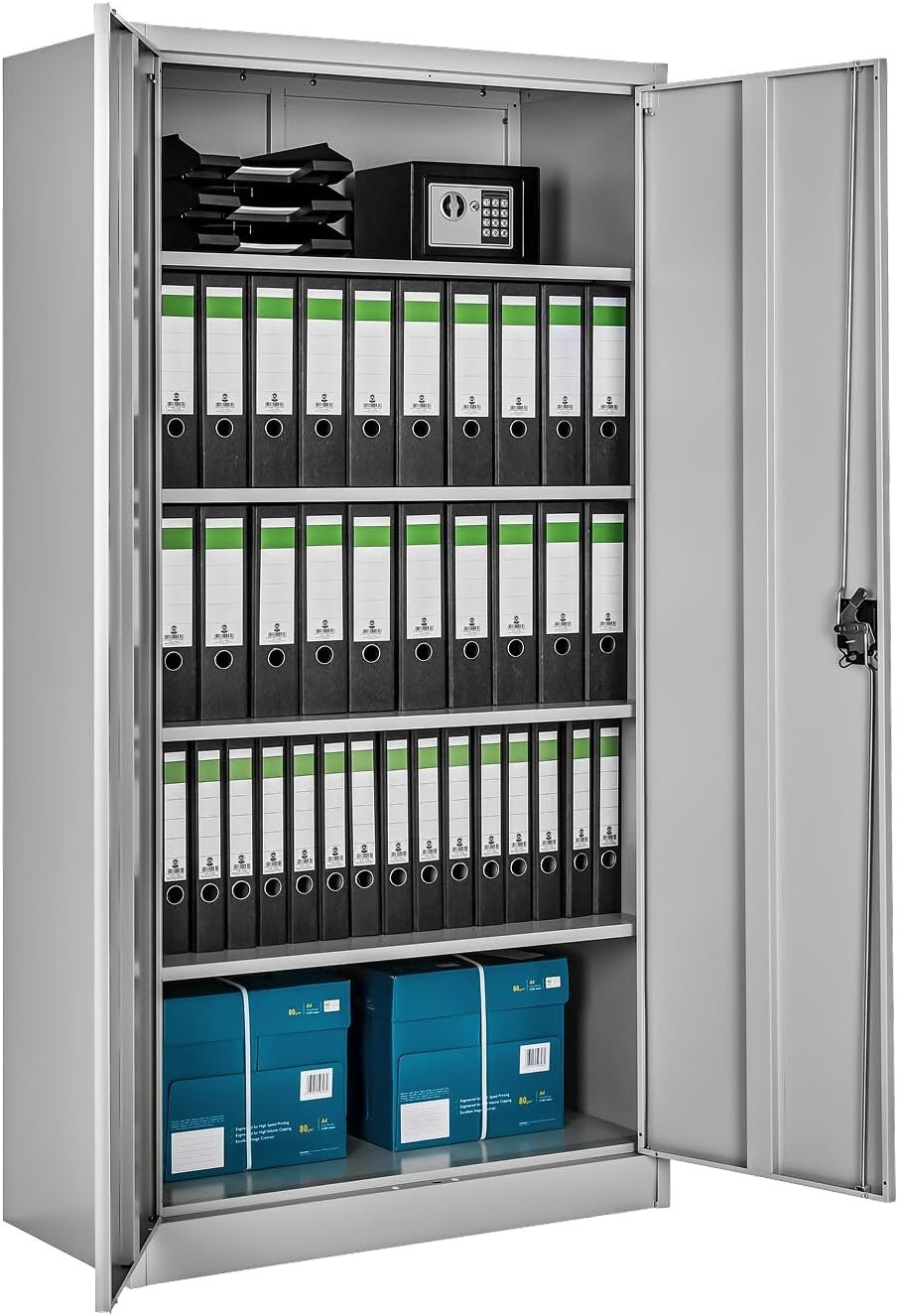 tectake Armadio, 180x90x40 cm, con 2 Ante e 5 Ripiani, Mobili Ufficio, Armadietto Portadocumenti e Faldoni per Ufficio in Metallo, Archivio - Grigio