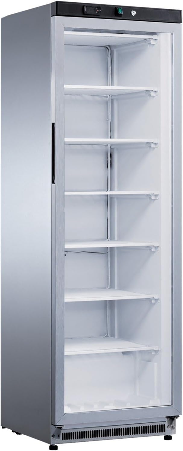 Ristoattrezzature Congelatore verticale, Armadio congelatore refrigerato in acciaio inox 1 anta in vetro 400 lt statico -18-25°C - ZX