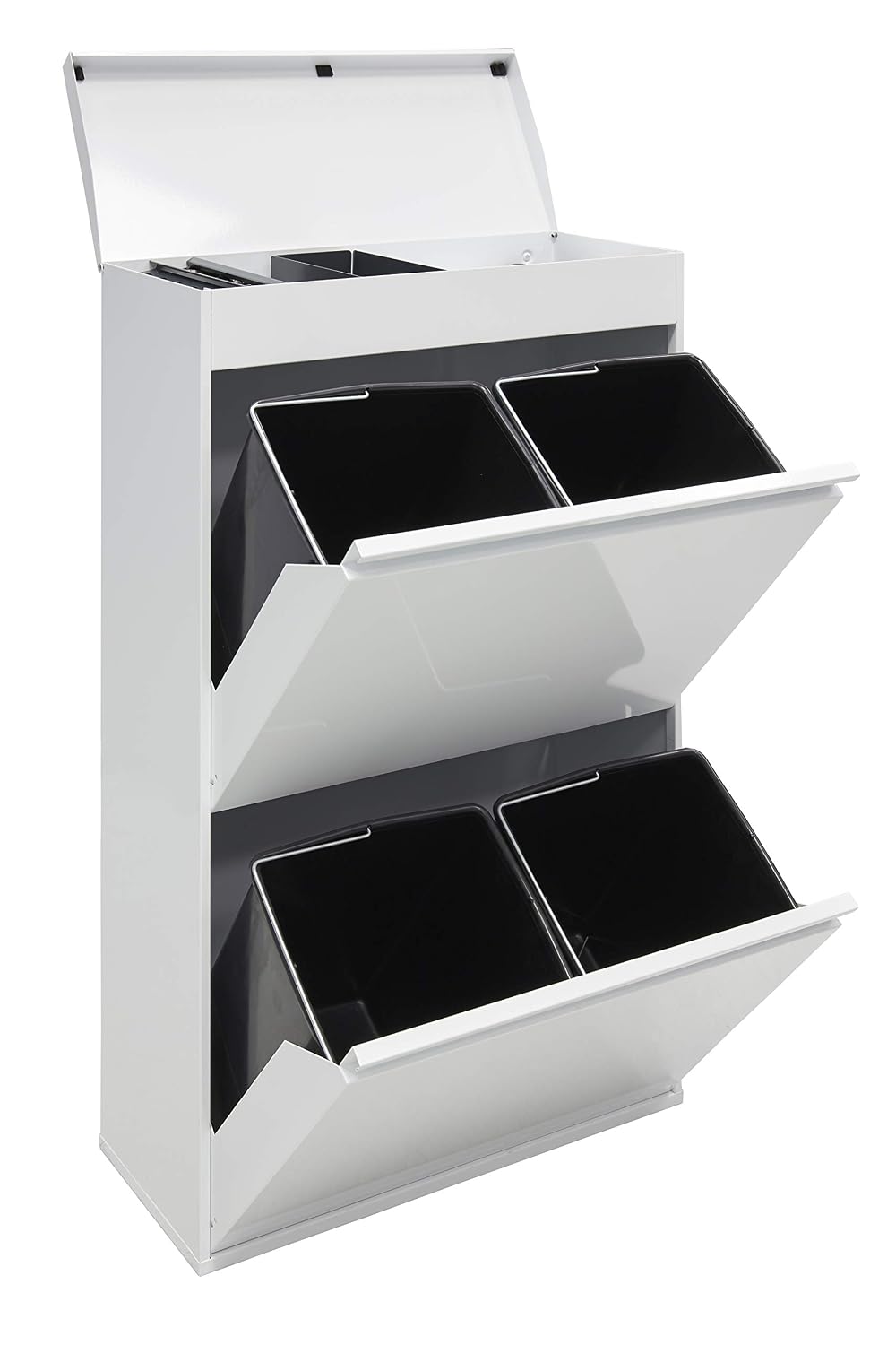Sistemi di contenitori per raccolta differenziata, Top Pattumiera Differenziata 4 Scomparti, 4x17 L (68 L), Bianco, Arregui CR621-B