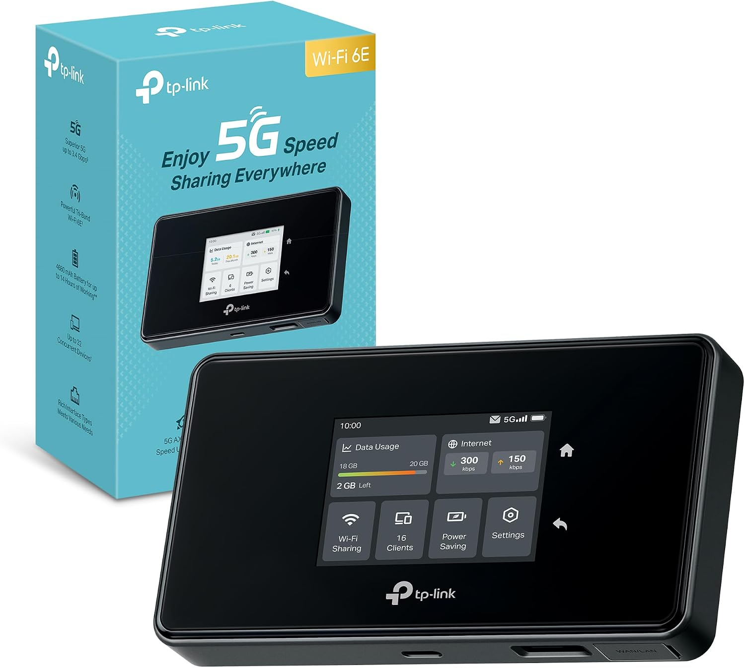Internet Key, M8550 Saponetta WiFi 5G, Router 5G, WiFi 6E AXE3600Mbps Tri-Band, Porta WAN, LAN Gigabit, Touchscreen, VPN Wireguard, TP-Link AXE3600