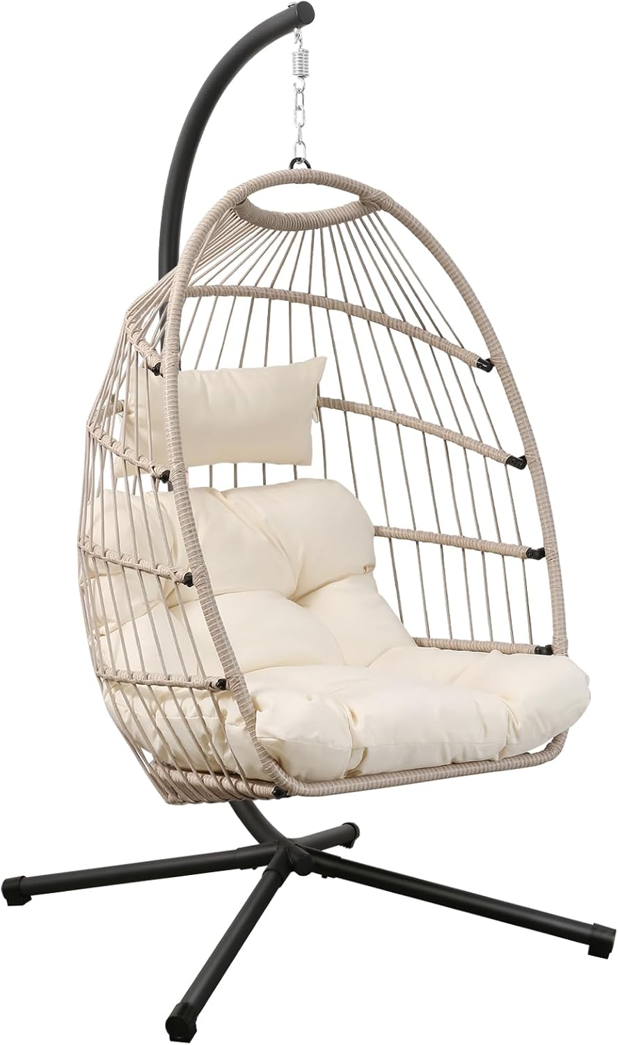 Goutime Sedia sospesa, Sedia a Uovo Sospesa Pieghevole con Supporto, Copertura Impermeabile e Cuscino UV Resistenti - Capacità 204 kg per Giardino