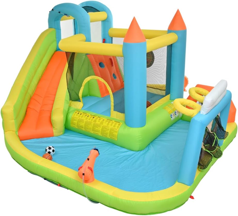 NuvlaGu Giochi e castelli gonfiabili, Parco acquatico con acquascivolo e piscina, gonfiabile, parco giochi acquatici con ventilatore