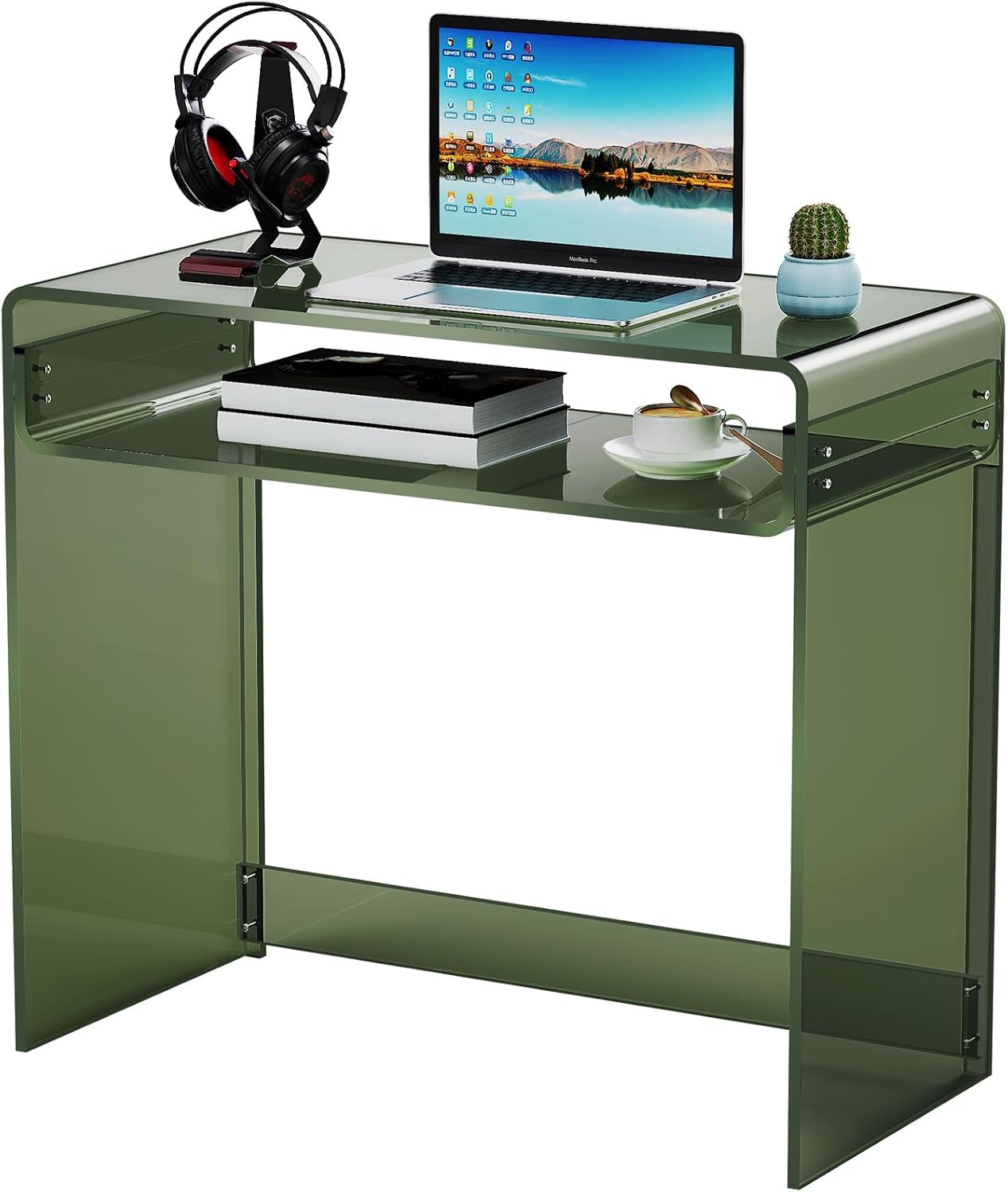 Scrivanie, Scrivania in Acrilico per Computer, Tavolo da Studio per Casa e Ufficio, Tavolino Consolle (Verde), solaround