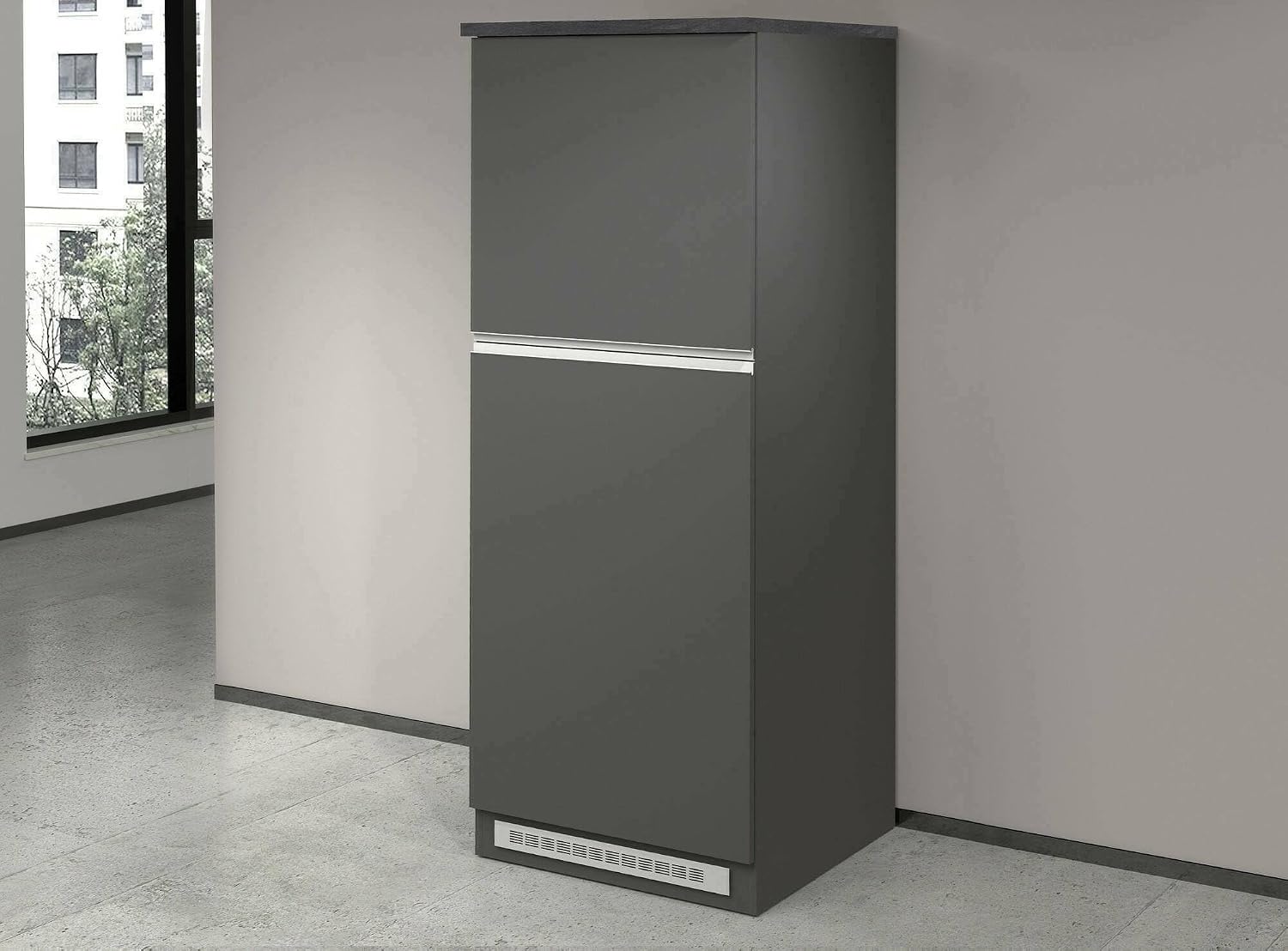 Dmora Mobili a terra, 2 Ante Made in Italy, Dispensa da Cucina Plinio 60x60x165h cm Nero Antracite 2 Ripiani Apertura Battente