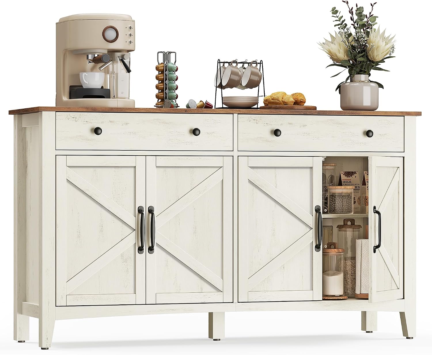Credenza, Cucina, per Soggiorno Sala da Pranzo, 40 x 140 x 80 cm, Mobiletto con Cassetti, Stile Farmhouse, VASAGLE BBK381W02