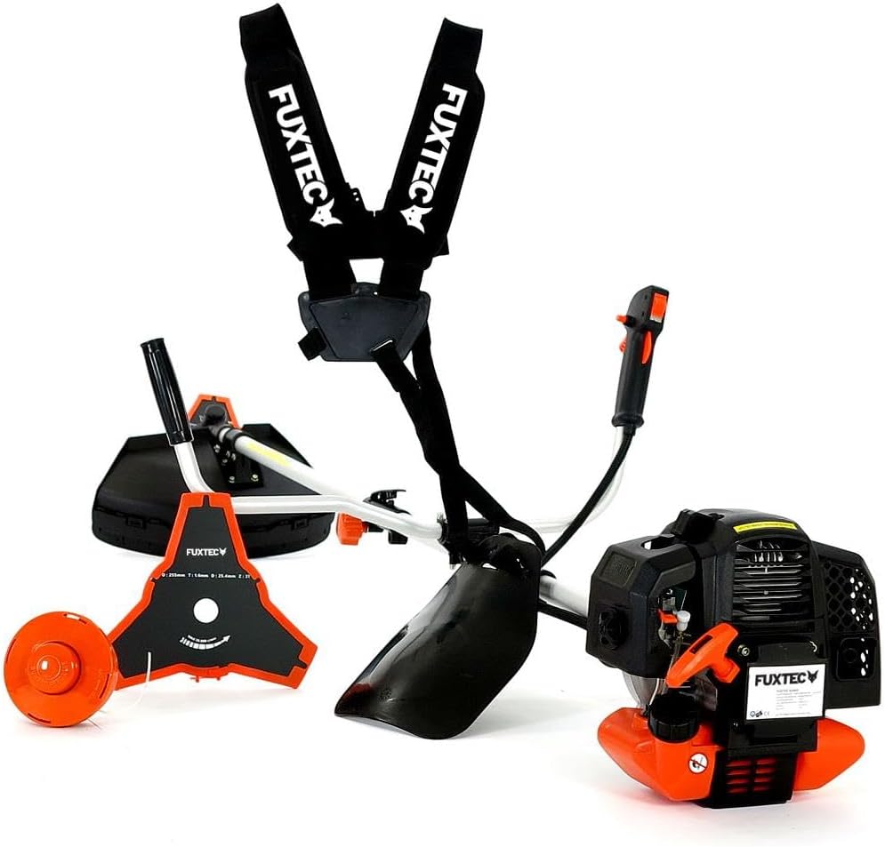 Fuxtec FX-MS152 Decespugliatore, a scoppio – 2in1 multifunzione – Tagliabordi benzina 2 tempi – Motore 52 cc da 3 CV – Con tracolla professionale