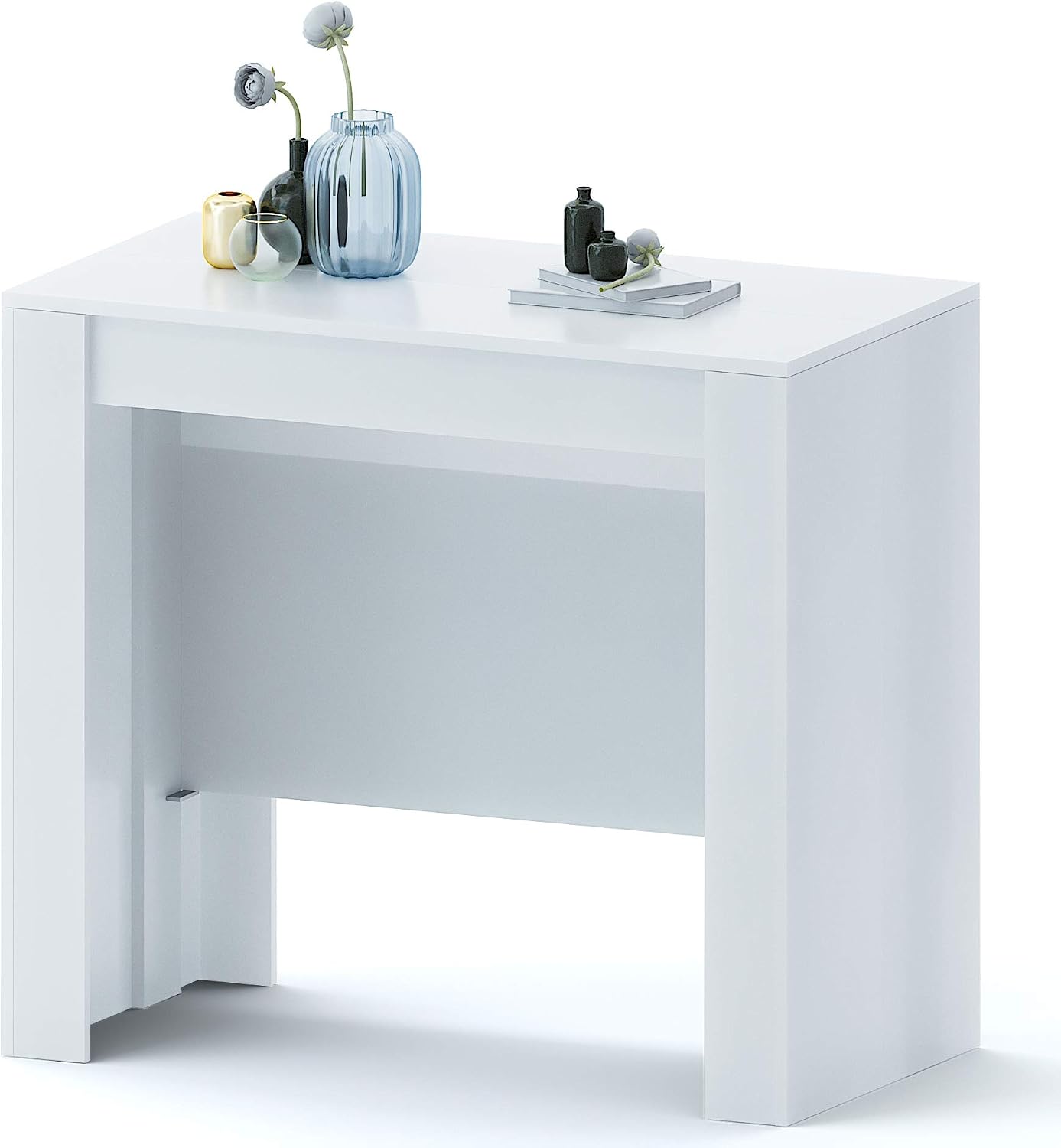 Bricozone Console e tavoli da divano, Tavolo Consolle Clarissa Allungabile con Guide in Acciaio per Casa Ufficio Bianco Lucido 78 x 51 x 90 cm