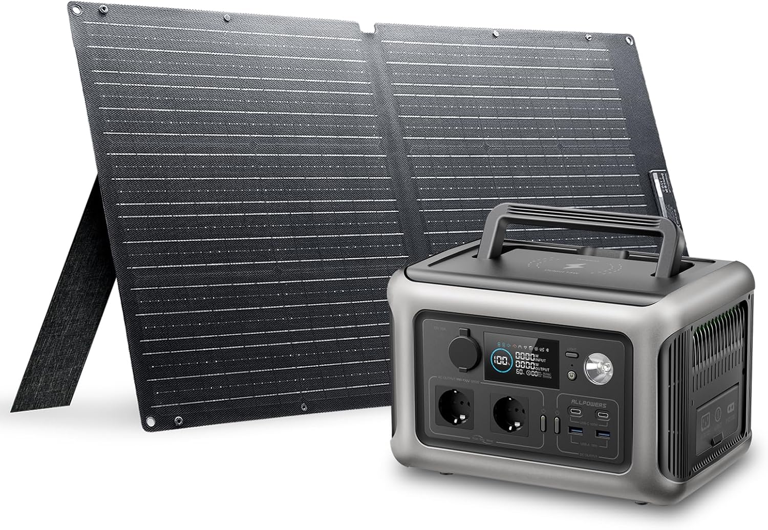 ALLPOWERS R600 Generatore, Centrale Elettrica Portatile 299Wh 600 W con 100 W Pannello Solare, LiFePO4 Batteria Backup con 2 Uscite AC 600 W
