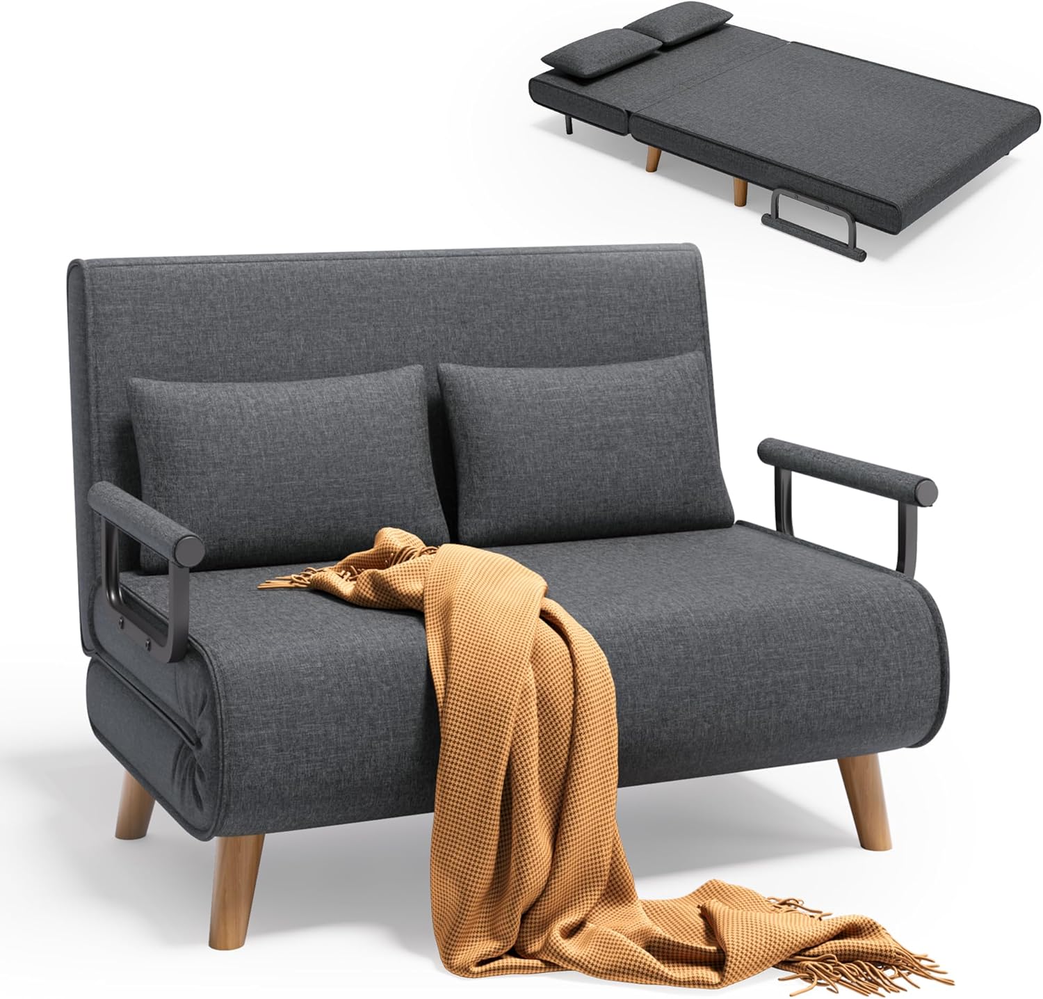 Xbro Divano, letto a 2 posti con funzione letto, poltrona con sonnolenza per piccolo appartamento (grigio scuro)