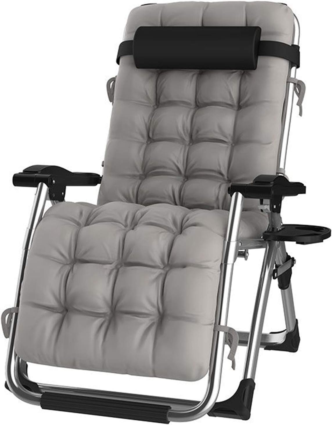 Poltrone reclinabili, con supporto per cuscini 200 kg ( Color: Silver ), Sedia per gravità zero reclinabile all'aperto con portabicchieri, DQCHAIR