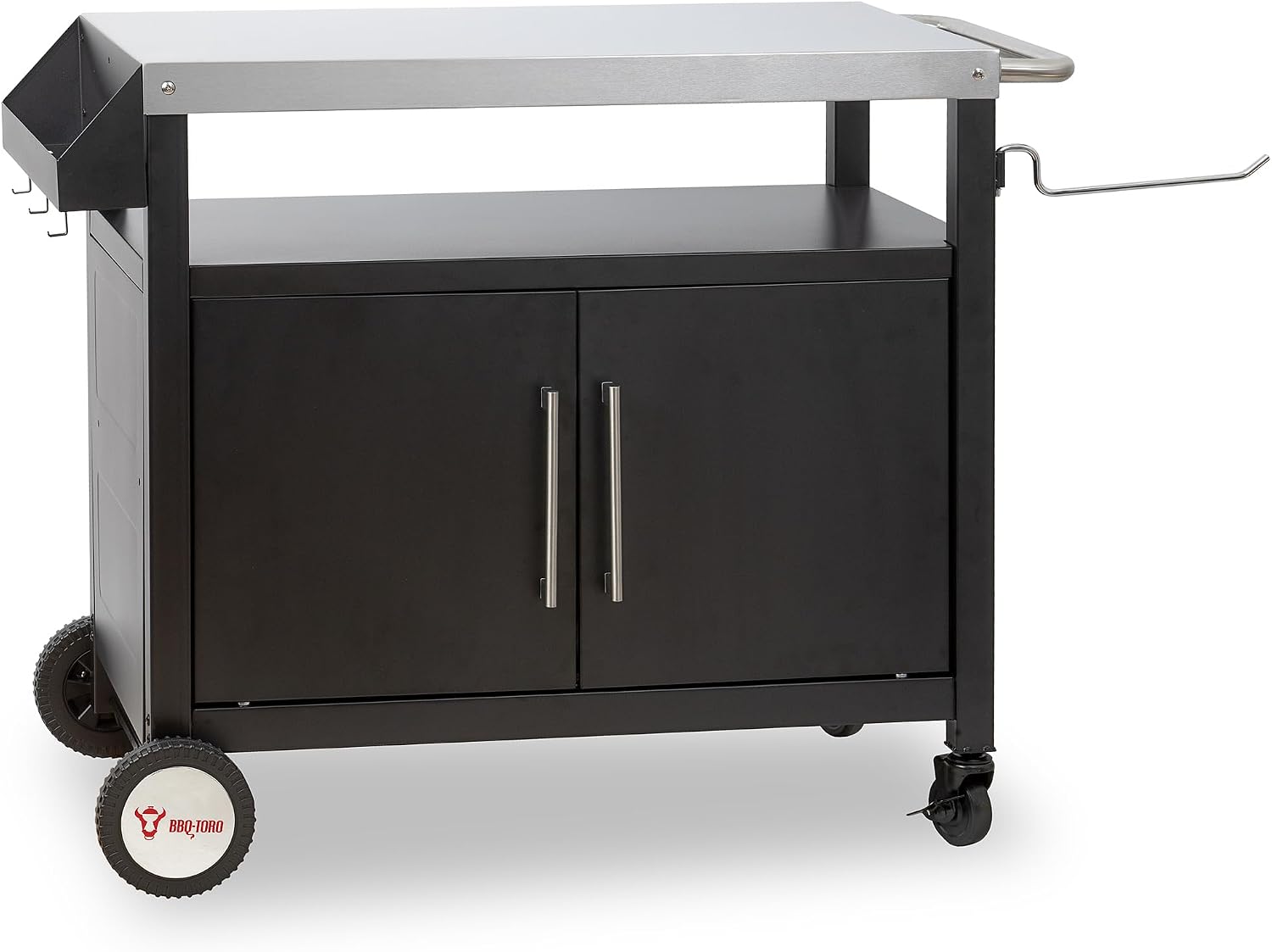 Carrelli, argento, Carrello per barbecue 103,5 x 59 x 81 cm, Tavolo per barbecue con ampio piano di lavoro, Tavolo per barbecue outdoor, BBQ-TORO