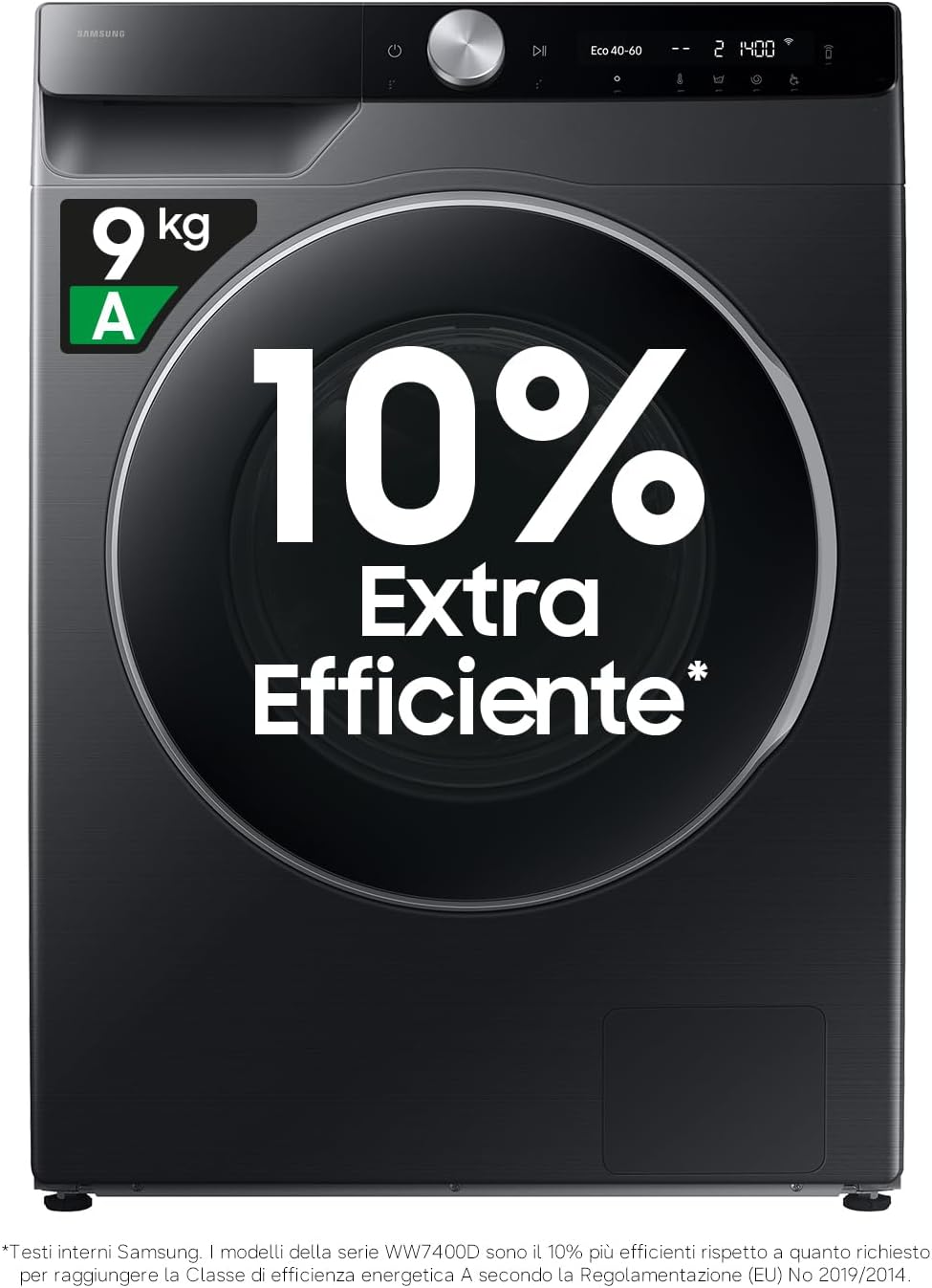 Samsung WW90DG6U85LB Lavatrice, 1400 giri, min, Wifi, Ecodosatore, Vapore, Carica Frontale, Normal, Corpo: Nero, Oblò: Nero