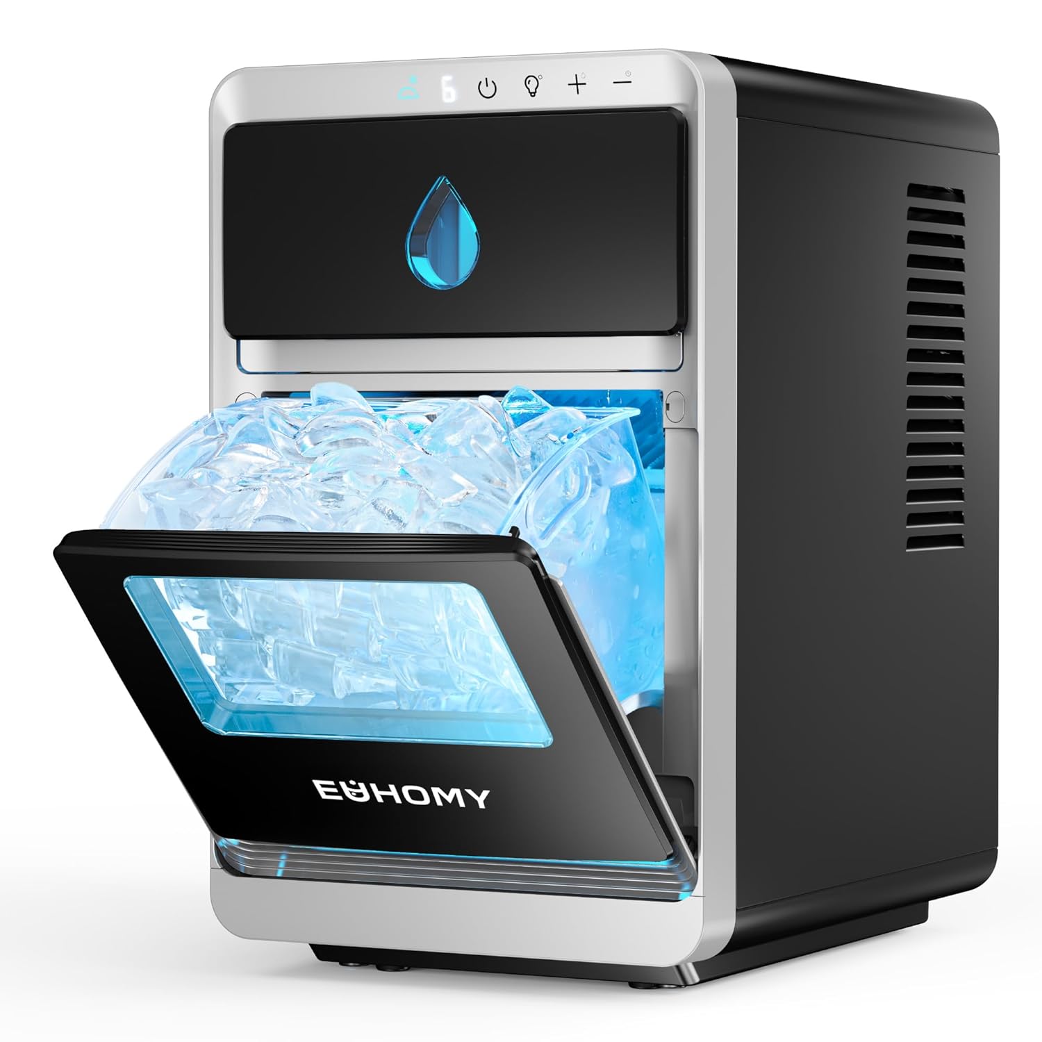EUHOMY 24H Macchine per cubetti di ghiaccio, LunaArcTM Macchina Ghiaccio Mezzaluna, Autopulente Ice Maker, Caffè, Bevande, 1600Pz, 1.8 L