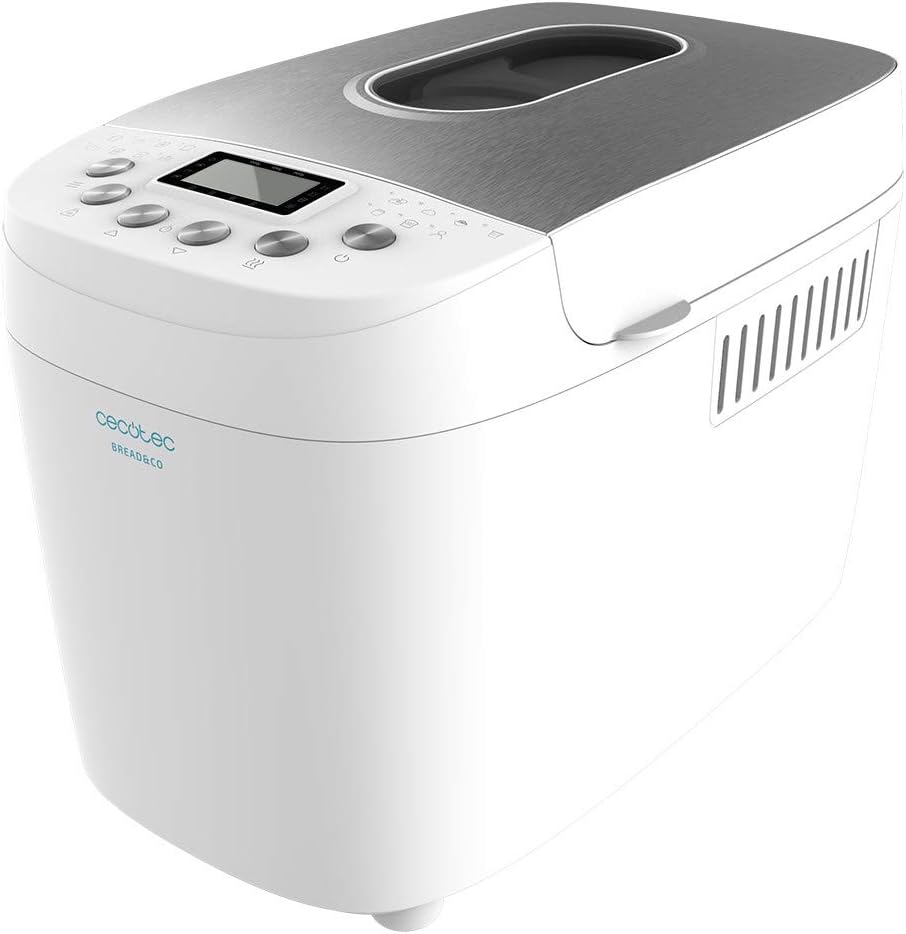 Cecotec Macchine del pane, 1,5 kg, 15 programmi, 2 resistori, Programmabile 15ore, 3 Livelli di Tostatura, lavabile lavastoviglie, Display LCD