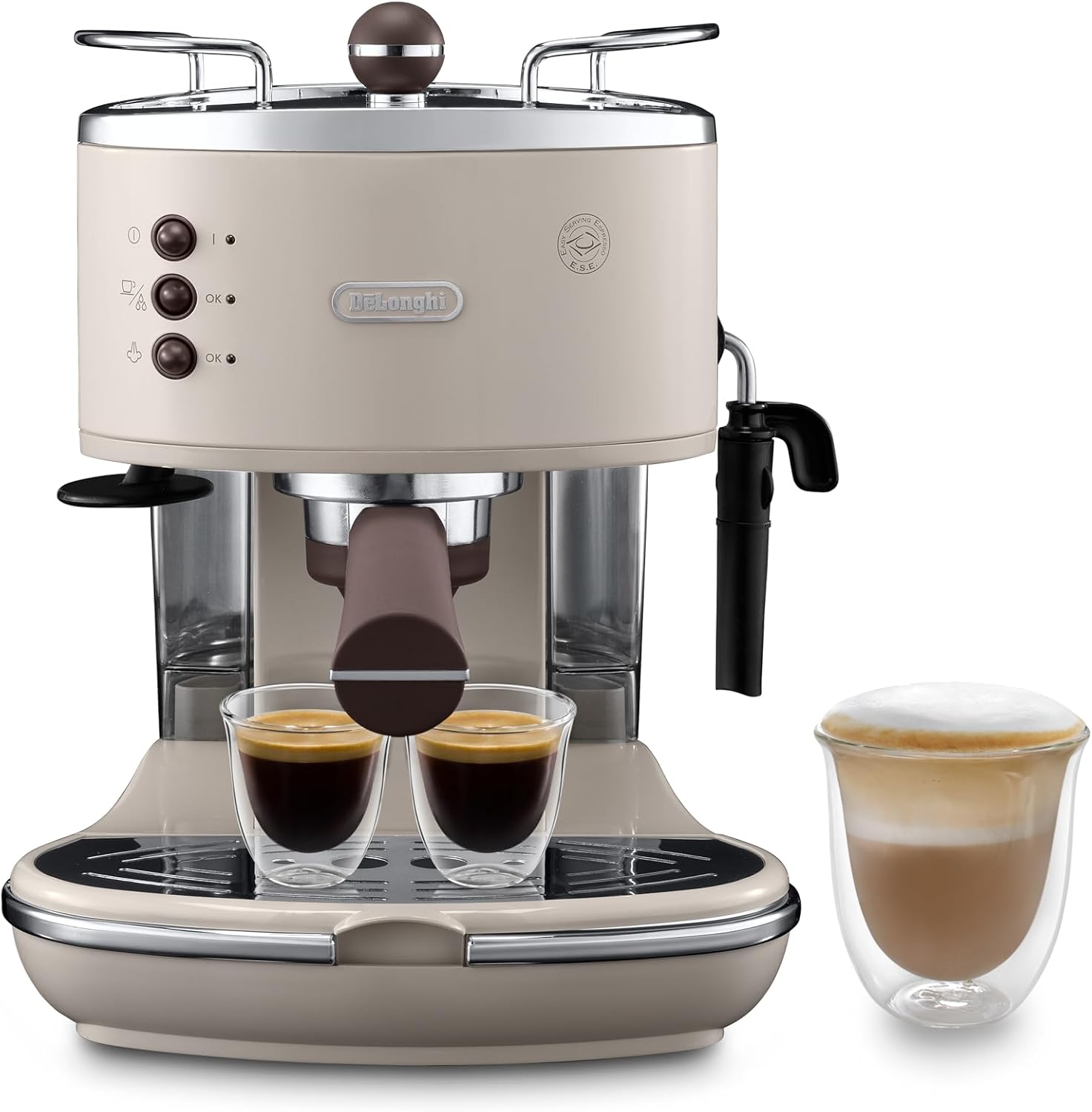De'Longhi Macchina da caffè, Icona Vintage ECOV 311.BG Espresso Manuale e Cappuccino, Caffè in Polvere o in Cialde E.S.E., Beige