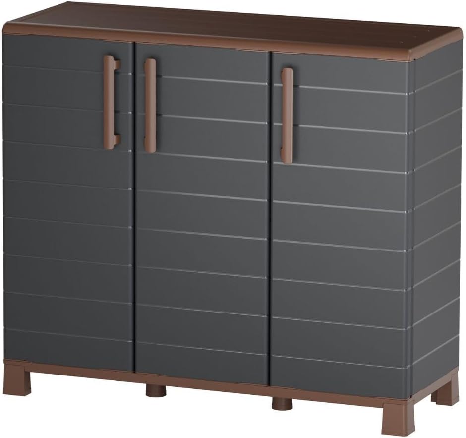 Armadio, basso portaoggetti con 3 ante e 1 ripiano, interno ed esterno, massimo 20 kg, mobile portaoggetti, antracite, Art Plast