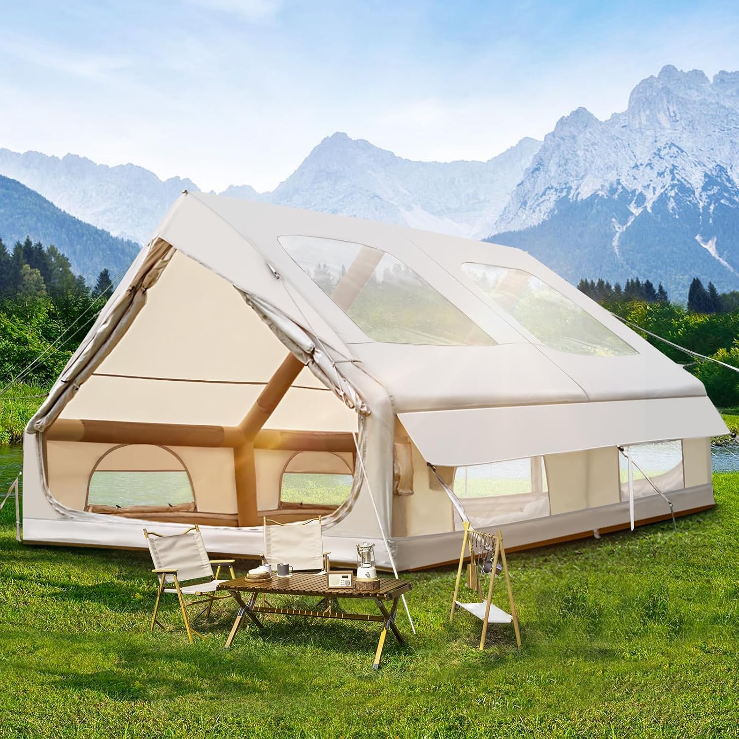 Gaonala 420D Tende familiari, Oxford Glamping, antivento, impermeabile fino a 3000 mm, 4 stagioni, Tenda gonfiabile da campeggio con pompa
