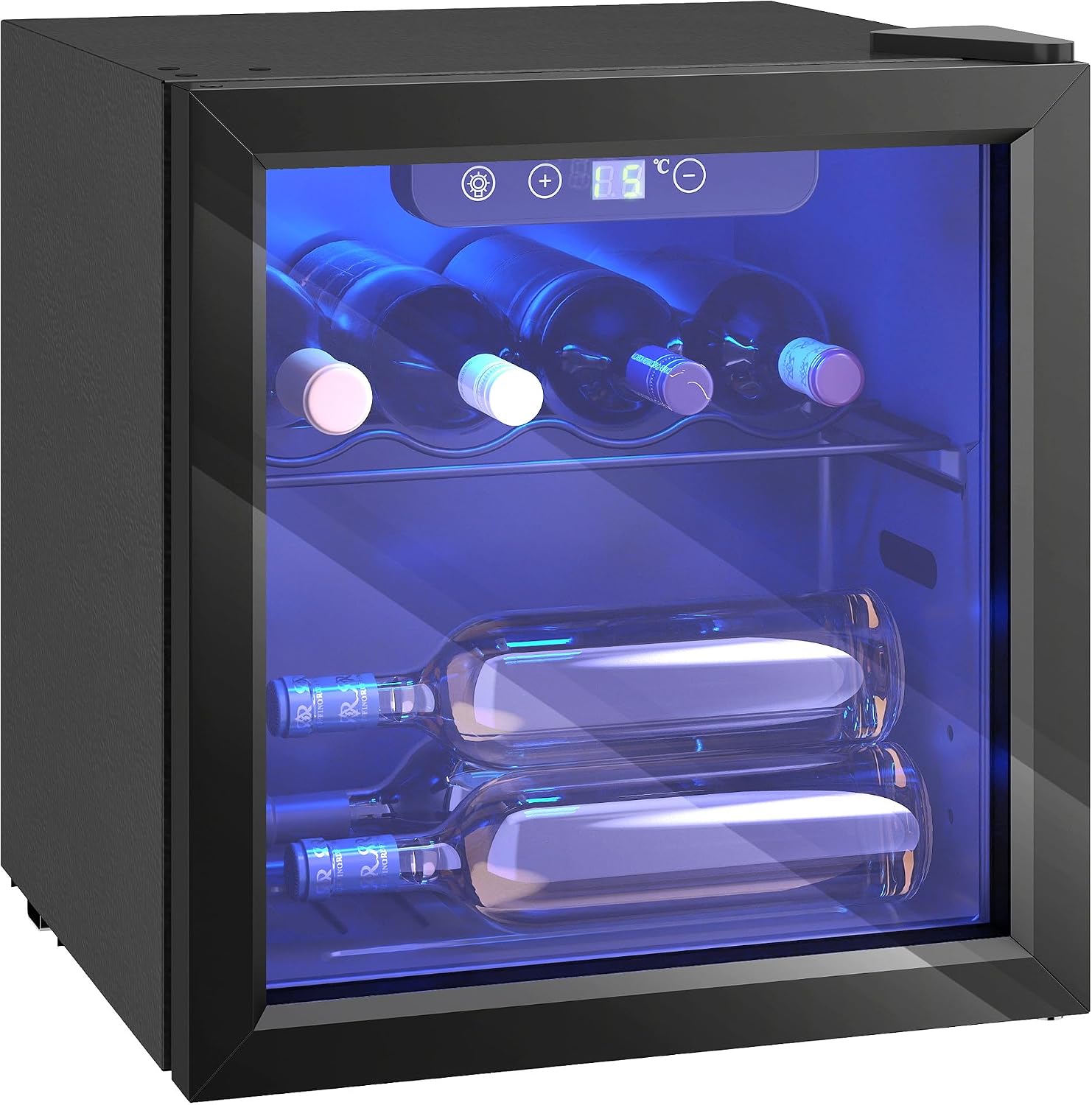 HOMCOM Cantine indipendenti, Compressore, Ripiani, Display Touch, Luci LED, Classe G, Nera, Frigorifero per Vino con Vetro Anti-UV