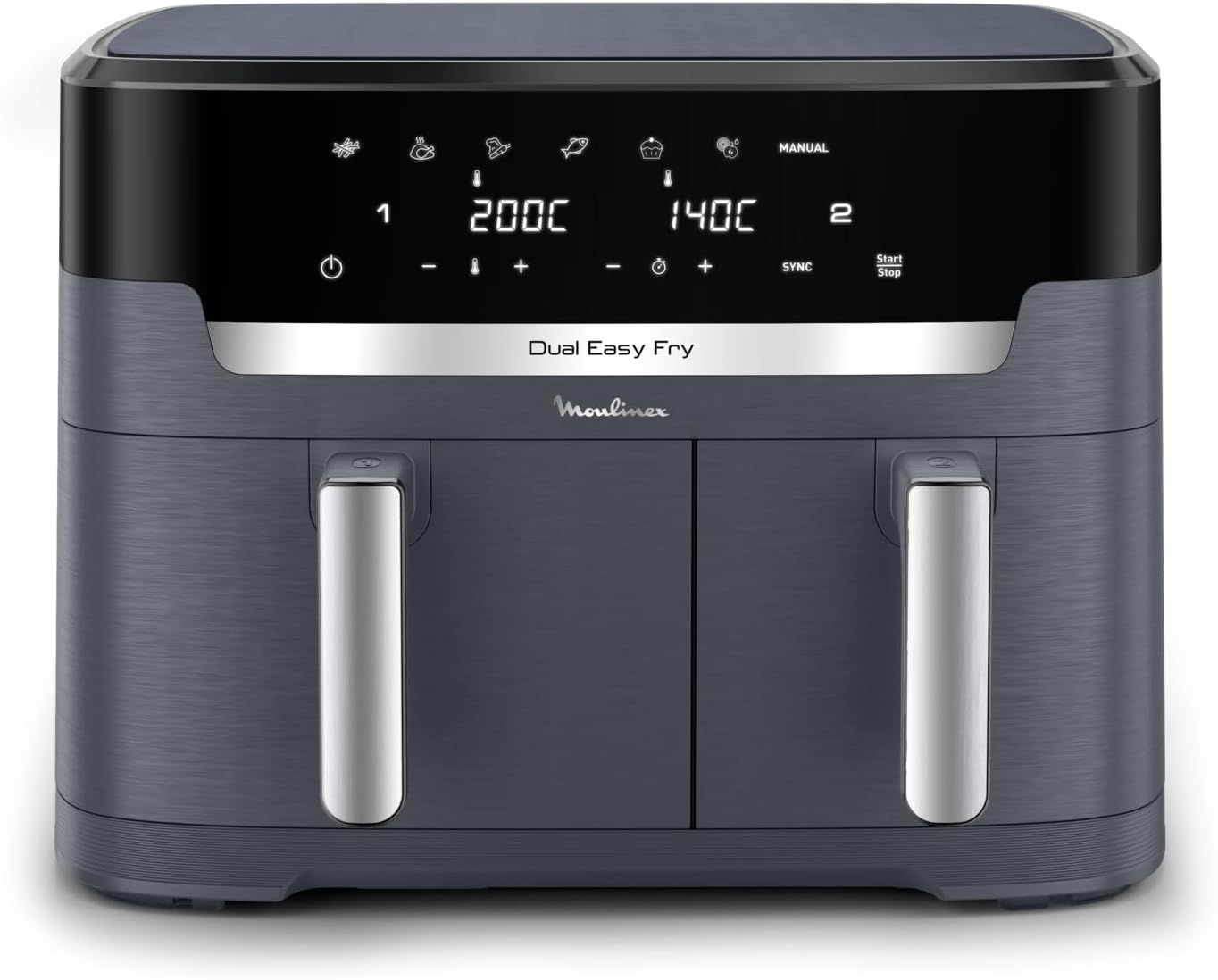 Moulinex EZ942B Friggitrice ad aria, Dual Easy Fry XXL, Doppio Cestello Antiaderente Lavabile in Lavastoviglie, Basso Consumo Energetico, 11 Litri